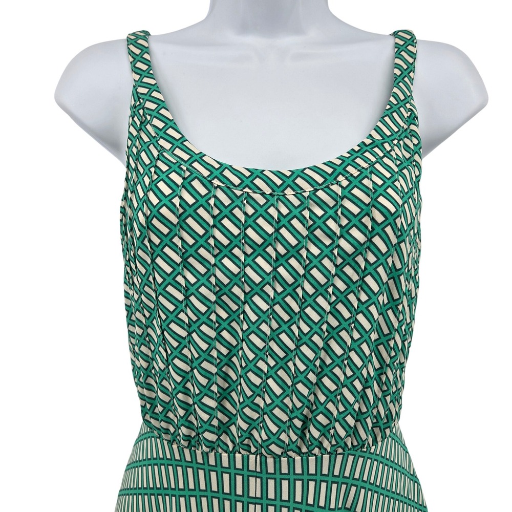Banana Republic Maxi Dress 6 Green Geometric Pleated Pockets Flowy Summer - Picture 11 of 12